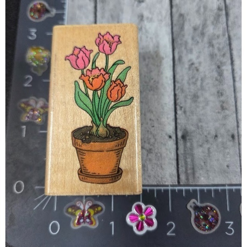 Stampendous Potted Tulips Flowers L071 Rubber Stamp Wood #A39
